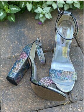 Steve Madden Carrson Glitter Block Heel Sandals — Size 7 Summer Sale